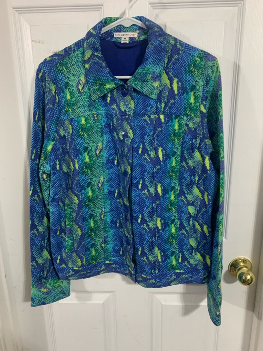 Isaac Mizrahi Blue and Green Patterned Women's Jacket